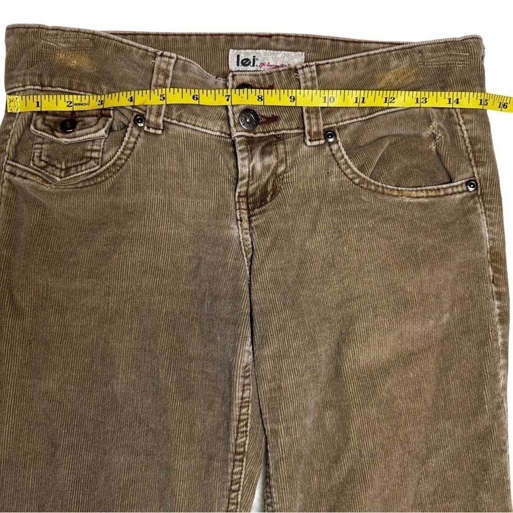 l.e.i. Brown Corduroy Pants Size 3 Double Button Front Distressed Flare Vintage - Picture 12 of 16